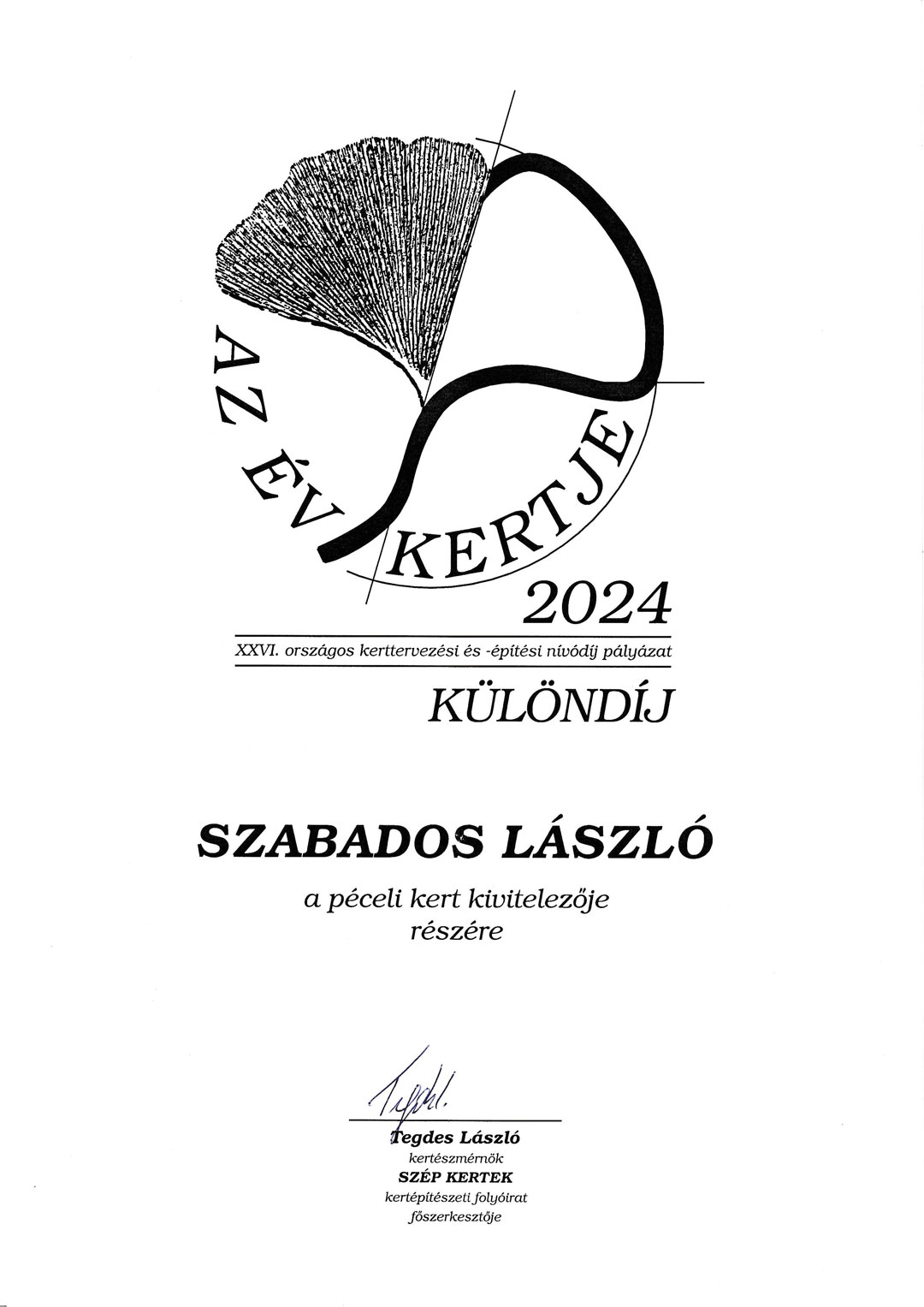 Az Év Kertje Oklevél